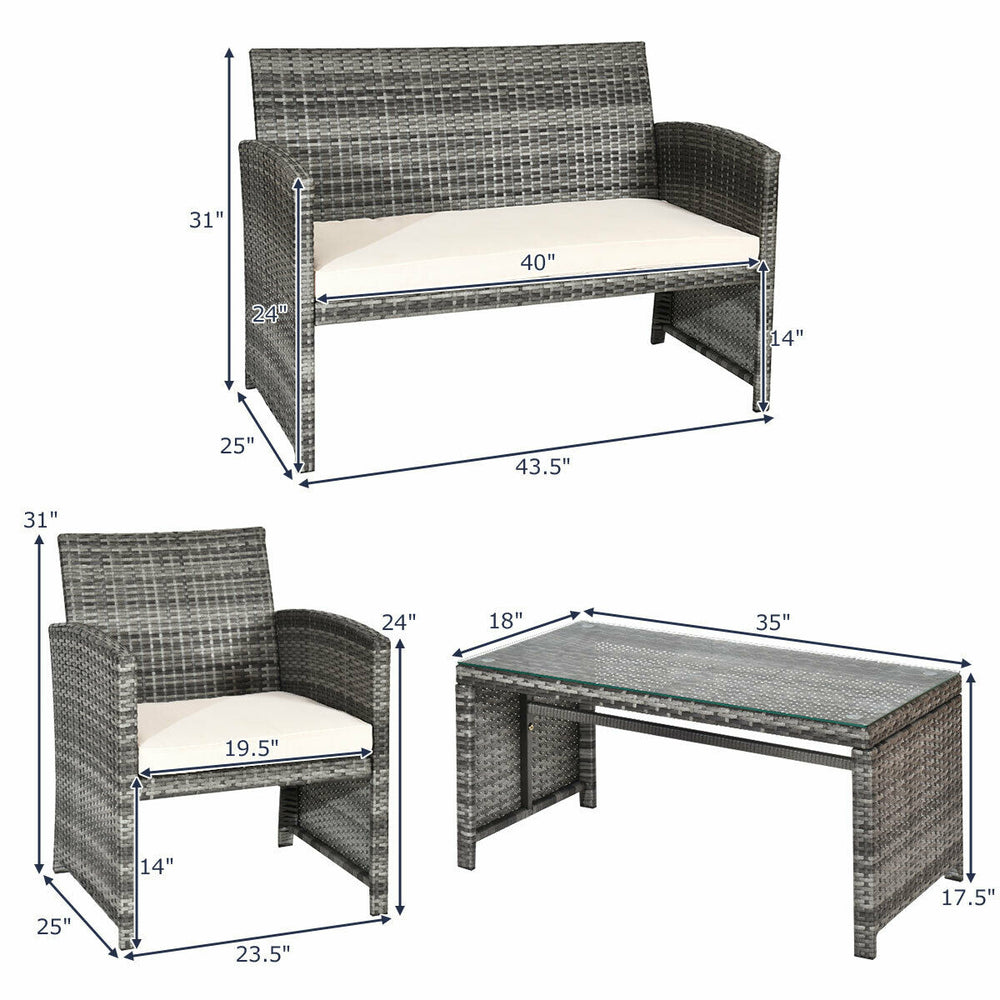 8PCS Patio Outdoor Rattan Furniture Set w/ Cushioned Chair Loveseat Table Image 2