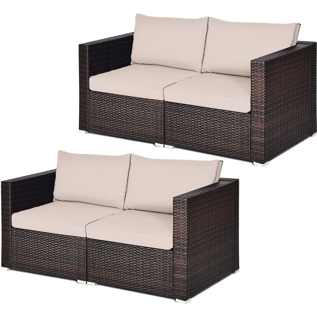 4PCS Rattan Corner Sofa Set Patio Outdoor Furniture Set w/ Beige Cushions Image 1