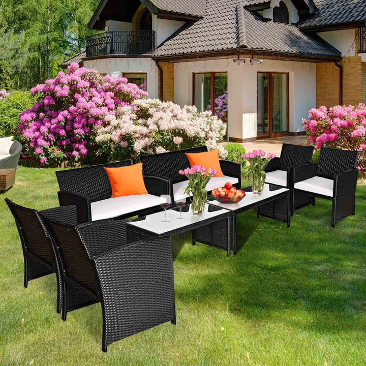 8PCS Rattan Patio Conversation Set Outdoor w/ Coffee Table Cushioned Sofa Image 1