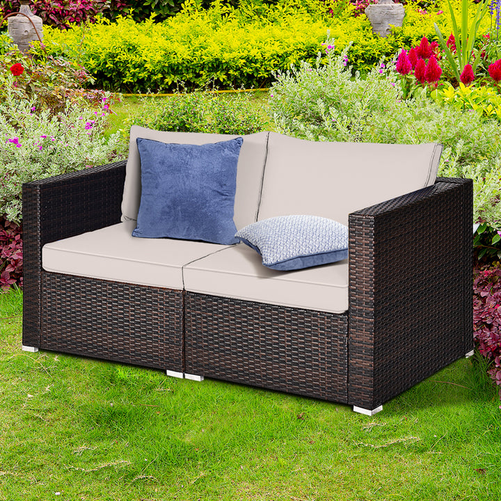 4PCS Rattan Corner Sofa Set Patio Outdoor Furniture Set w/ Beige Cushions Image 3