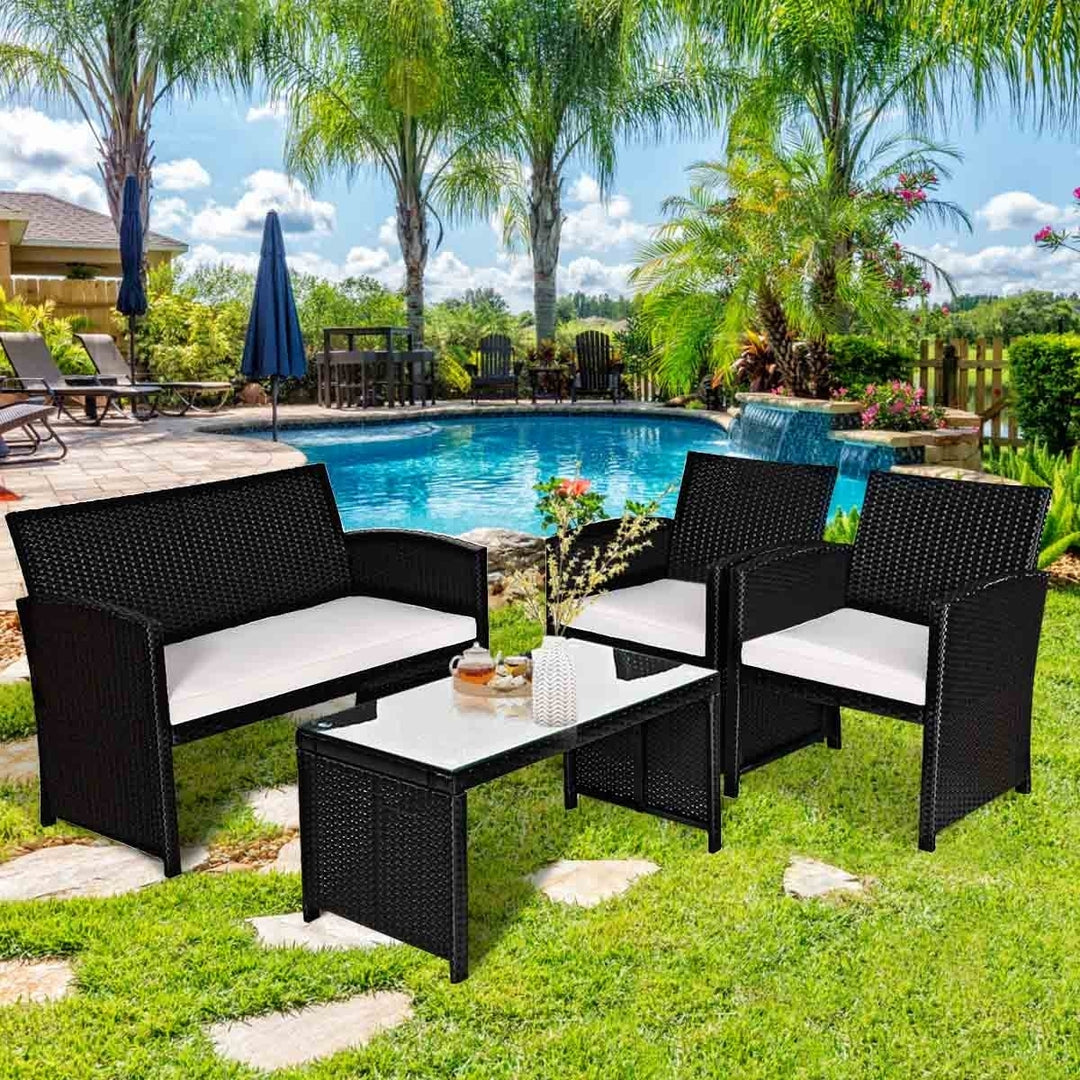 8PCS Rattan Patio Conversation Set Outdoor w/ Coffee Table Cushioned Sofa Image 4