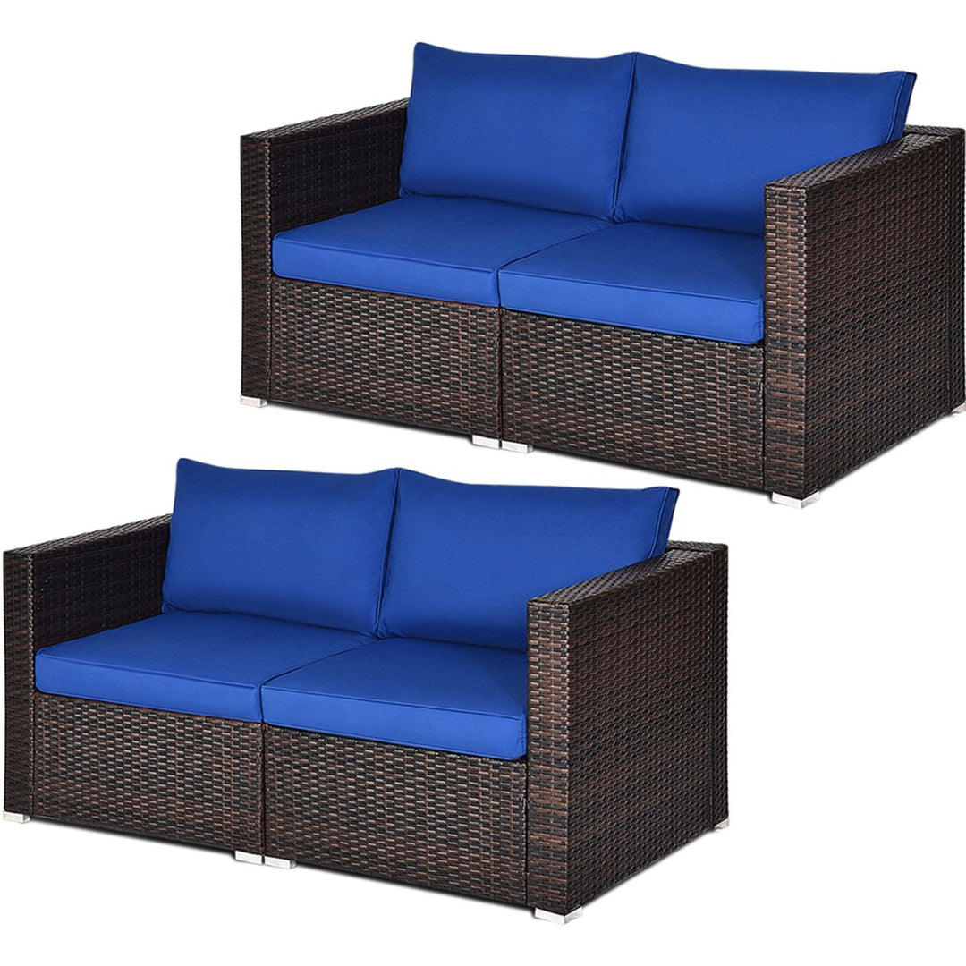 4PCS Rattan Corner Sofa Set Patio Outdoor Furniture Set w/ Navy Cushions Image 1