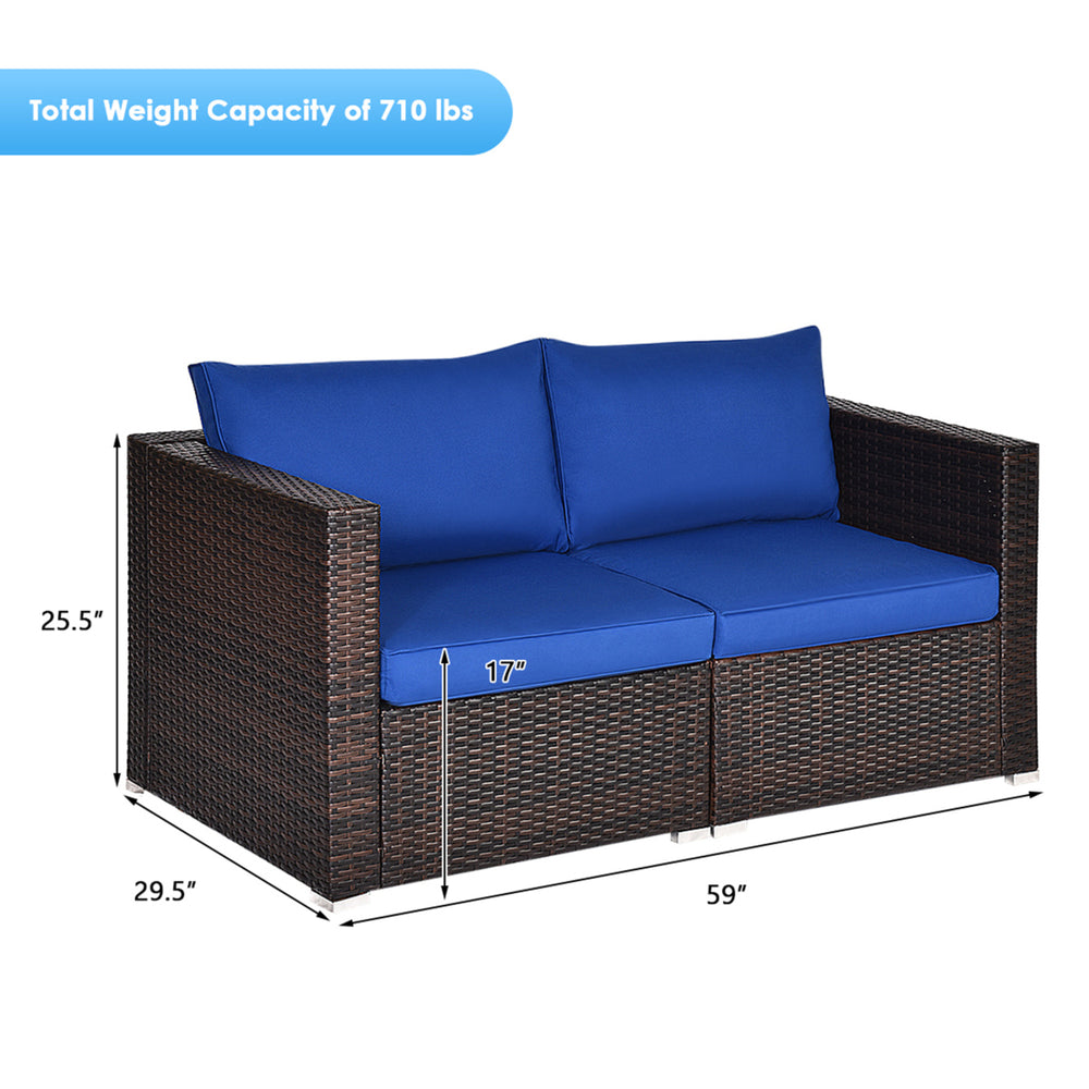 4PCS Rattan Corner Sofa Set Patio Outdoor Furniture Set w/ Navy Cushions Image 2