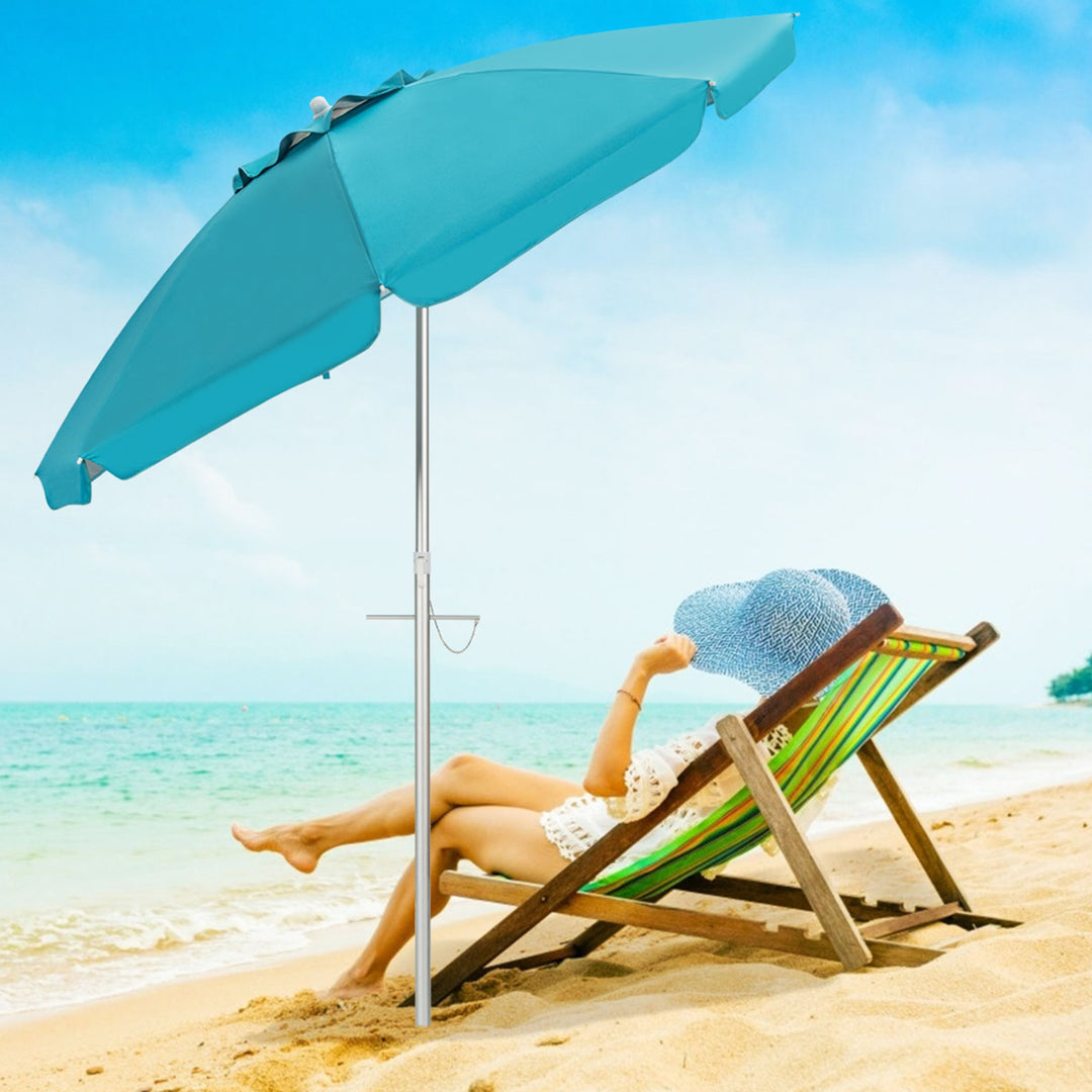 6.5Ft Beach Umbrella w/ Tilt Mechanism Sand Anchor Carrying Bag Image 4