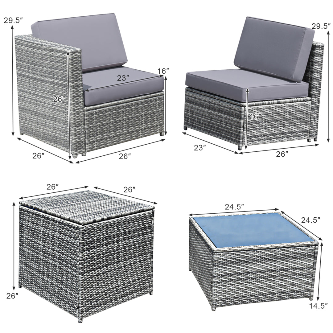 Set of 8 Gray Rattan Wicker Sofa and Table Outdoor Cushioned Sectional Patio Furniture Image 5