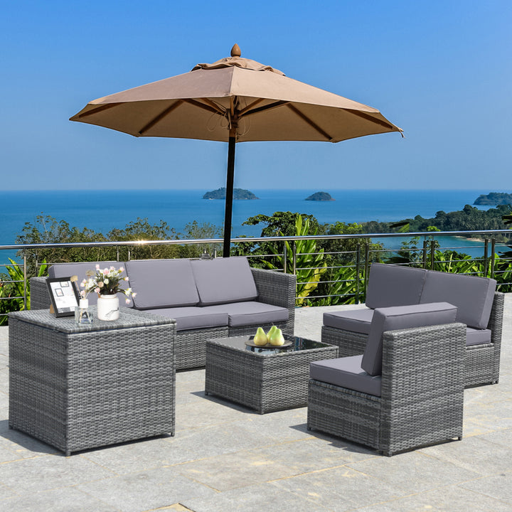 Set of 8 Gray Rattan Wicker Sofa and Table Outdoor Cushioned Sectional Patio Furniture Image 3