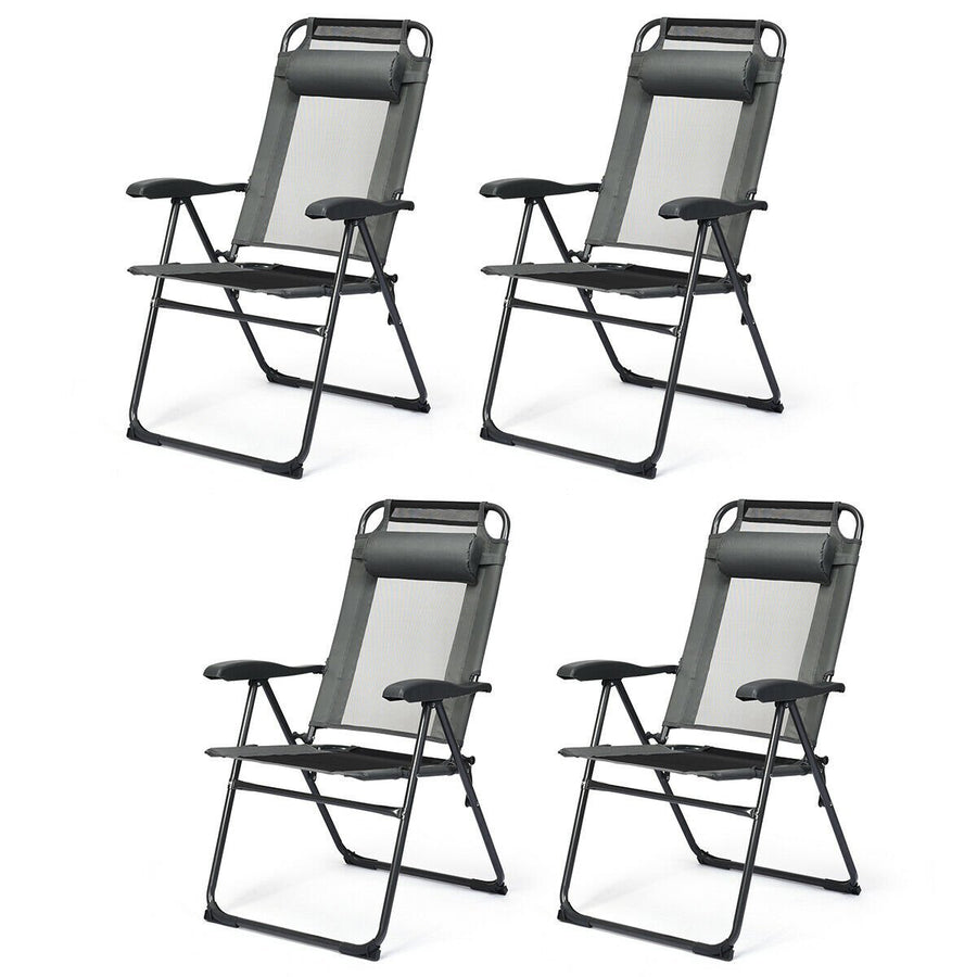 4PC Folding Chairs Adjustable Reclining Chairs with Headrest Patio Garden Grey Image 1