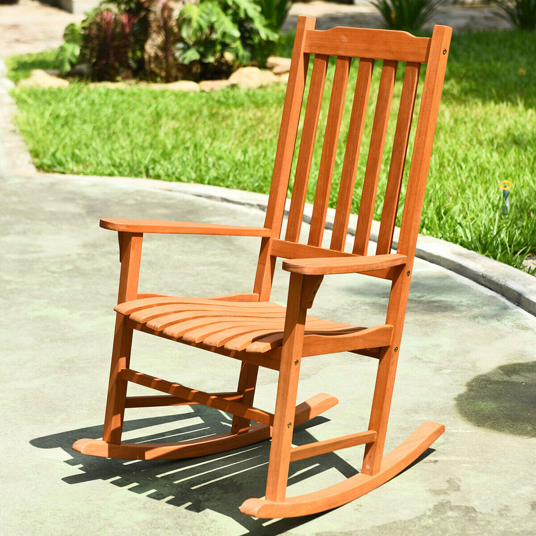 Outdoor Eucalyptus Rocking Chair Single Rocker for Patio Deck Garden Natural Image 1