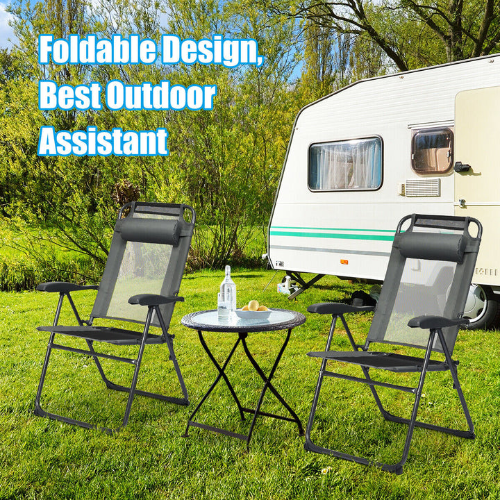 4PC Folding Chairs Adjustable Reclining Chairs with Headrest Patio Garden Grey Image 4