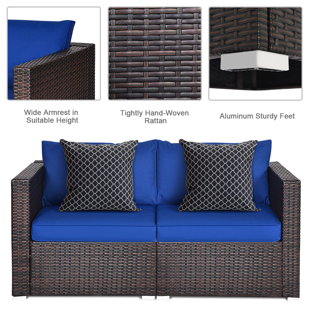 4PCS Rattan Corner Sofa Set Patio Outdoor Furniture Set w/ Navy Cushions Image 9