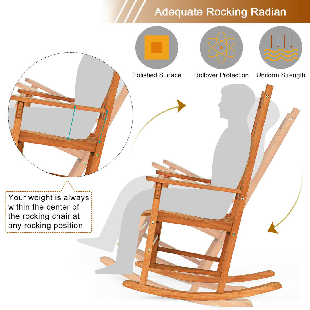 Outdoor Eucalyptus Rocking Chair Single Rocker for Patio Deck Garden Natural Image 7