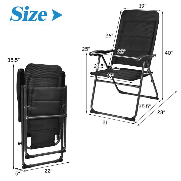 2PCS Patio Folding Chairs Back Adjustable Reclining Padded Garden Furniture Image 3