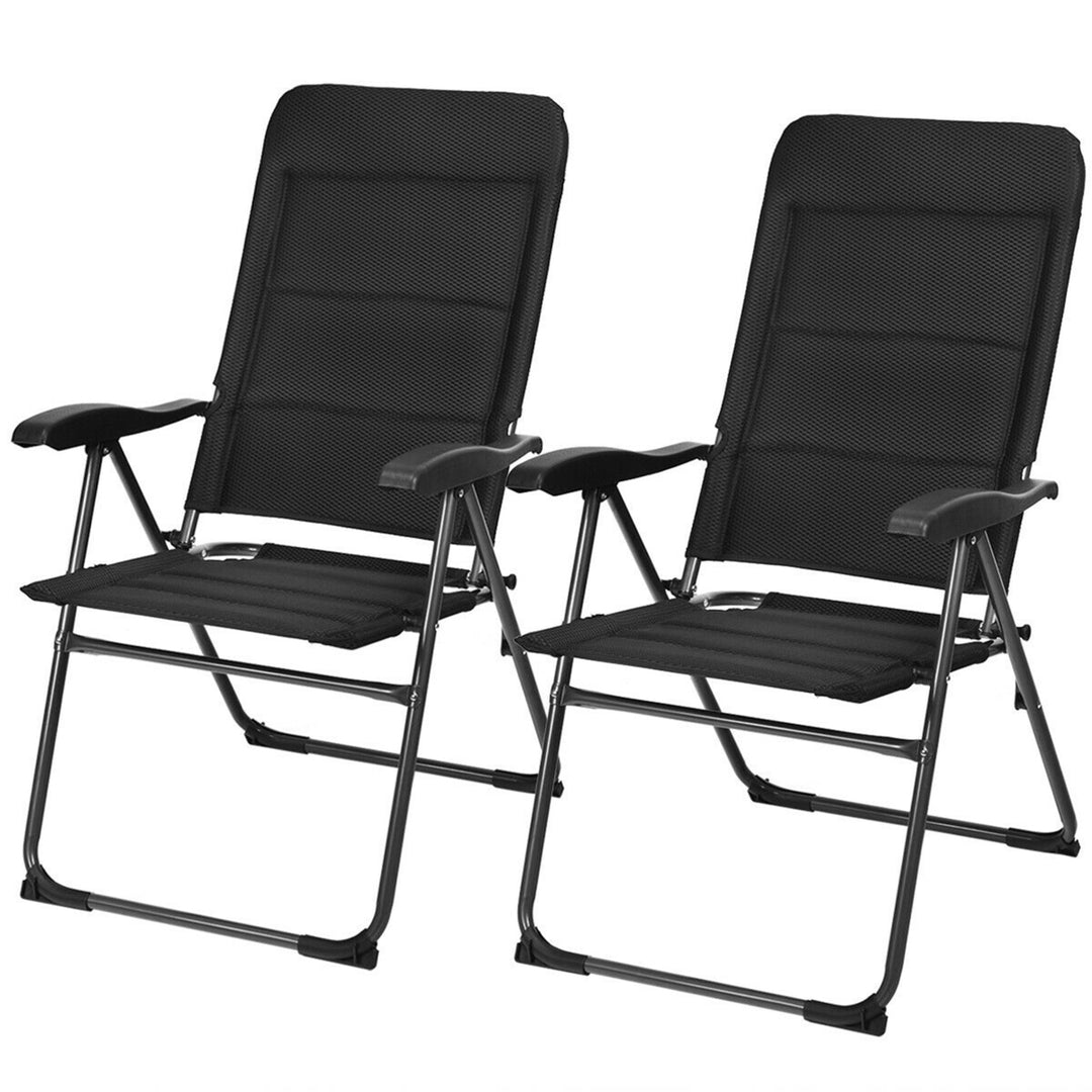 2PCS Patio Folding Chairs Back Adjustable Reclining Padded Garden Furniture Image 4