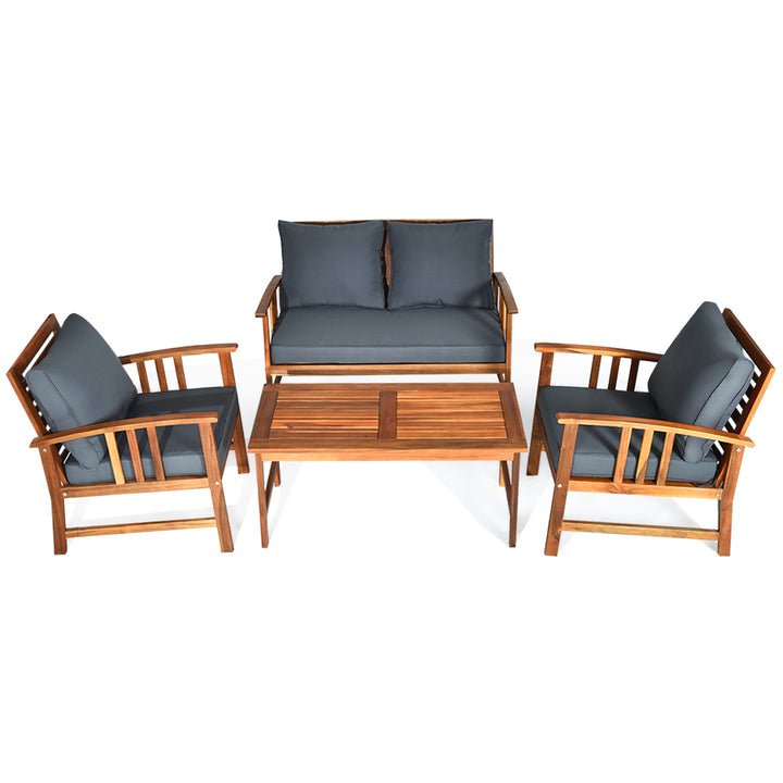 4pcs Wooden Patio Furniture Set Table and Sectional Sofa Garden Image 10