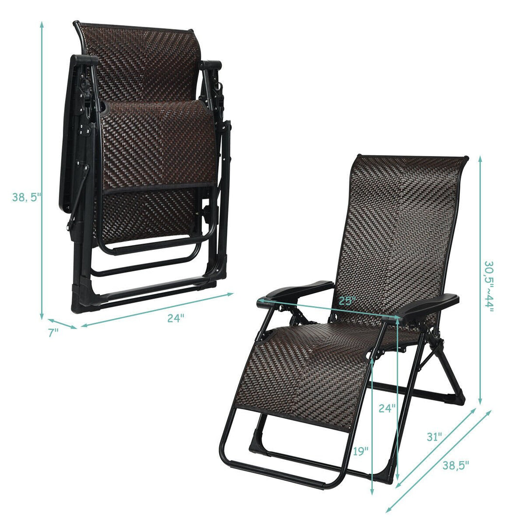 Patio Rattan Zero Gravity Lounge Chair Folding Recliner Adjustable W/Headrest Image 3