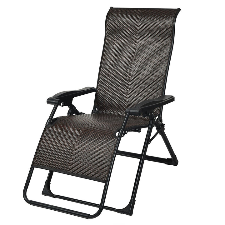 Patio Rattan Zero Gravity Lounge Chair Folding Recliner Adjustable W/Headrest Image 2