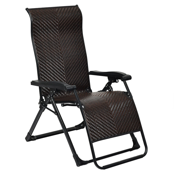 Patio Rattan Zero Gravity Lounge Chair Folding Recliner Adjustable W/Headrest Image 5