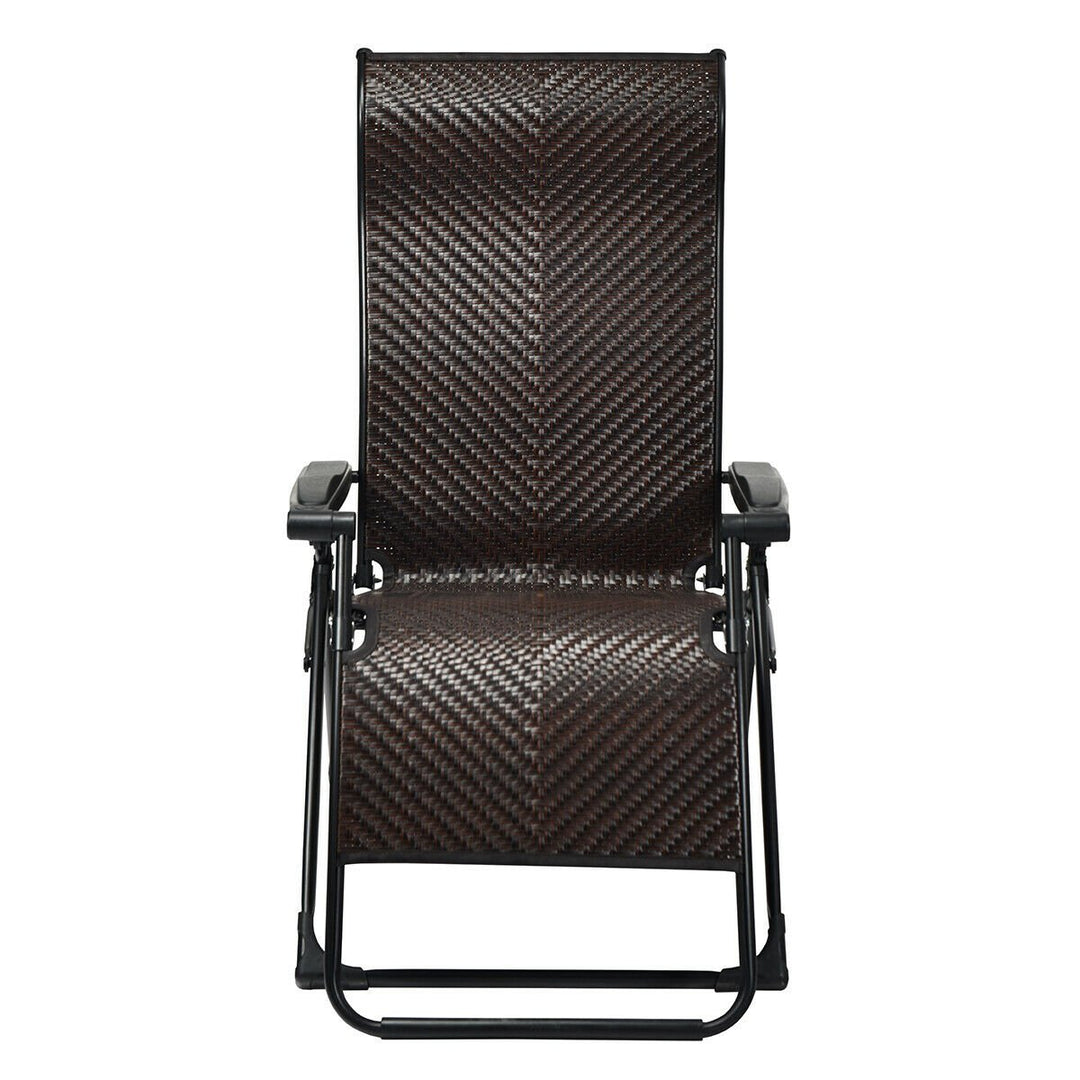 Patio Rattan Zero Gravity Lounge Chair Folding Recliner Adjustable W/Headrest Image 6