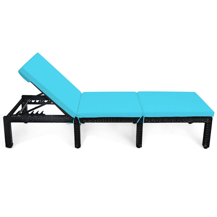 Adjustable Rattan Patio Chaise Lounge Chair Couch w/ Turquoise Cushion Image 7