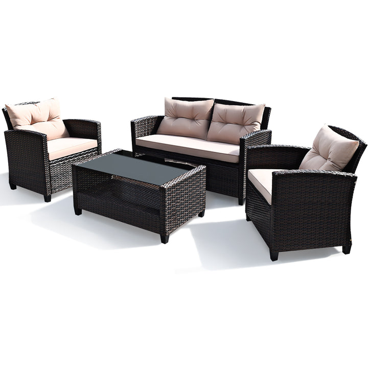 8pcs Outdoor Rattan Sectional Sofa Set w/Cushion Armrest Patio Image 6