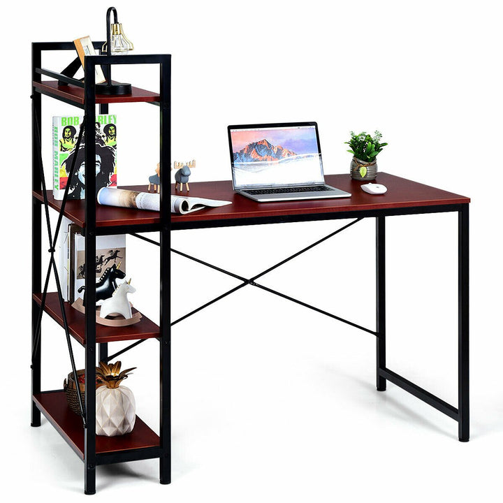 47.5 Computer Desk Writing Desk Study Table Workstation With 4-Tier Shelves Image 1