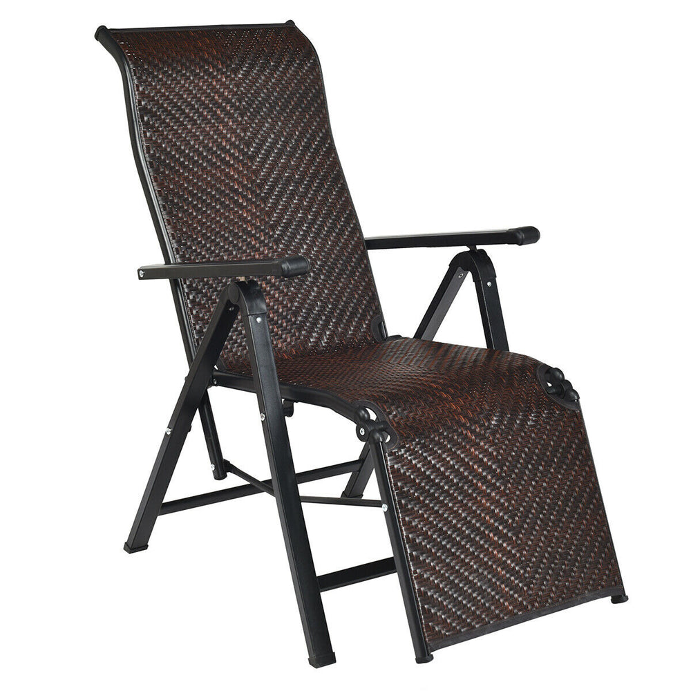 Patio Rattan Folding Lounge Chair Recliner Back Adjustable Beach Yard Pool Image 2