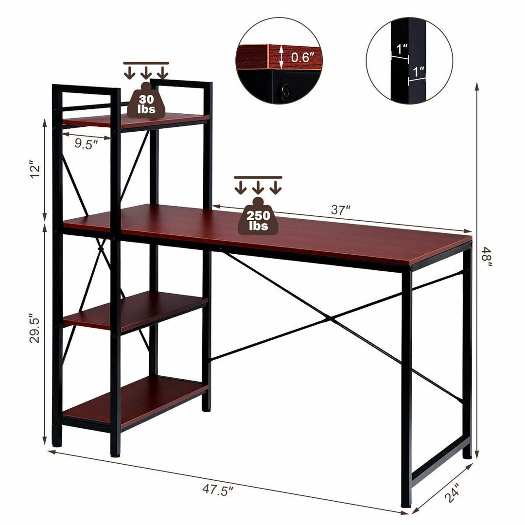 47.5 Computer Desk Writing Desk Study Table Workstation With 4-Tier Shelves Image 2