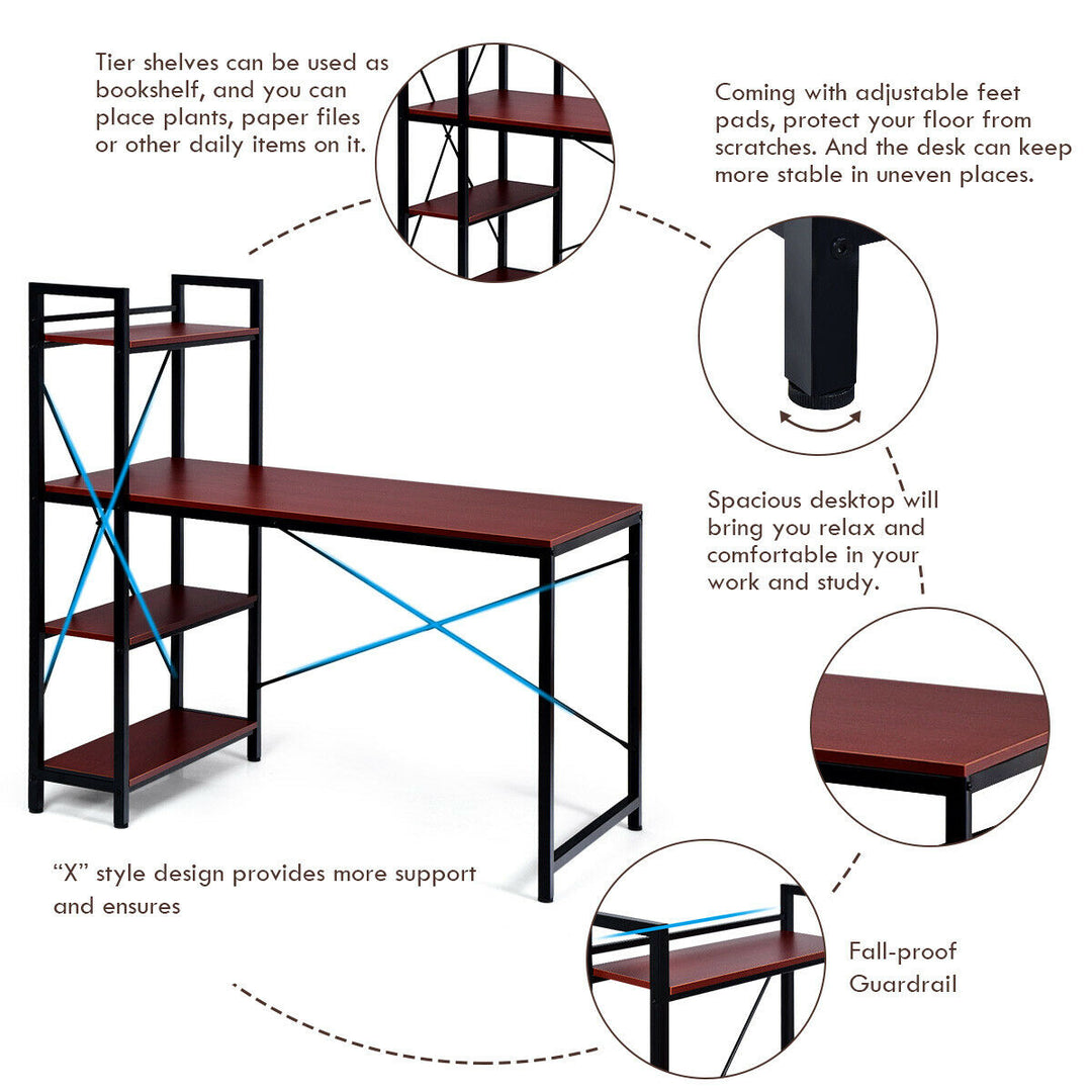 47.5 Computer Desk Writing Desk Study Table Workstation With 4-Tier Shelves Image 7