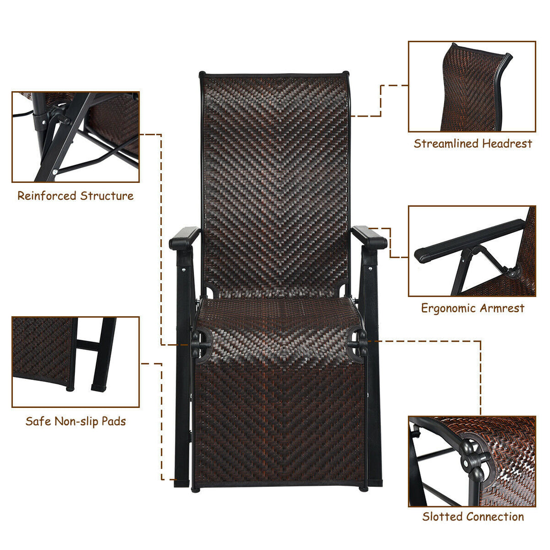 Patio Rattan Folding Lounge Chair Recliner Back Adjustable Beach Yard Pool Image 10