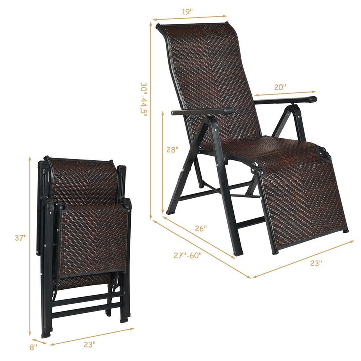 2PCS Patio Rattan Folding Lounge Chair Recliner Back Adjustable Beach Yard Pool Image 3