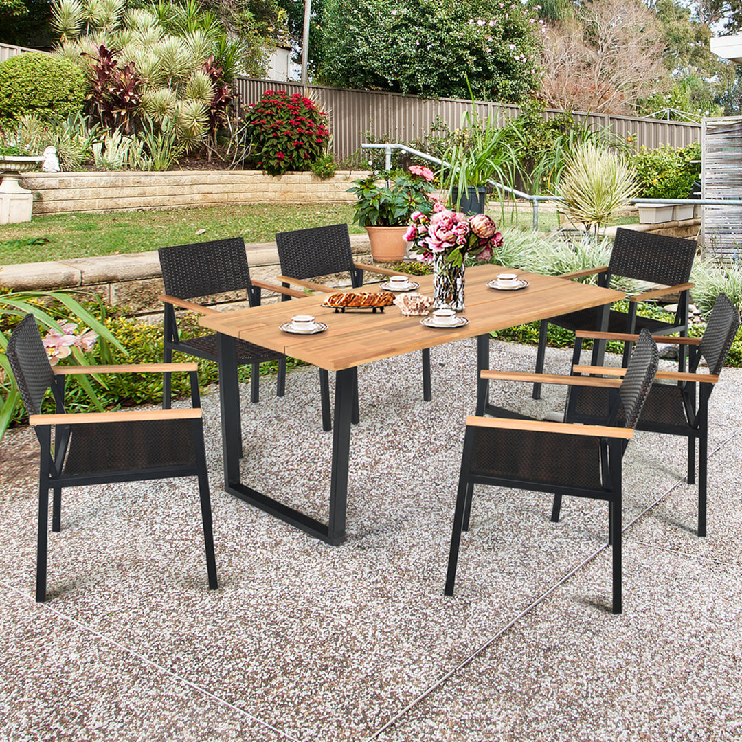 Patented 7PCS Patio Garden Dining Set Outdoor Dining Furniture Set w/ Umbrella Hole Image 1