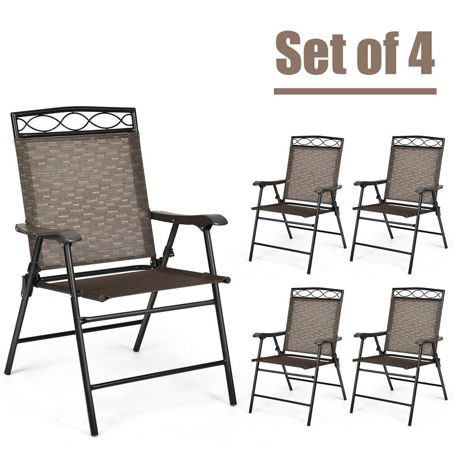 4PCS Folding Chairs Patio Garden Outdoor w/ Steel Frame Armrest Footrest Image 1