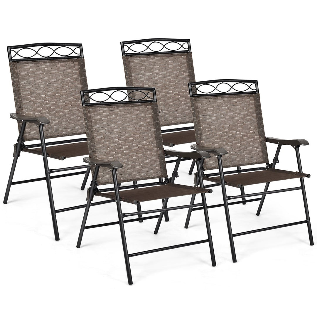 4PCS Folding Chairs Patio Garden Outdoor w/ Steel Frame Armrest Footrest Image 4