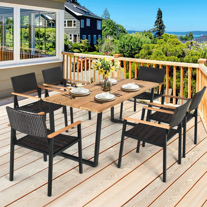 Patented 7PCS Patio Garden Dining Set Outdoor Dining Furniture Set w/ Umbrella Hole Image 3