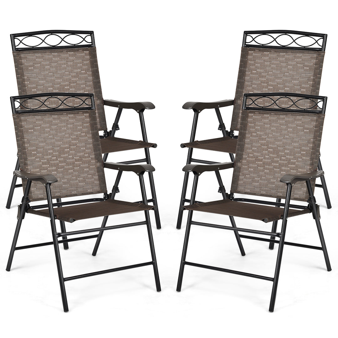 4PCS Folding Chairs Patio Garden Outdoor w/ Steel Frame Armrest Footrest Image 5