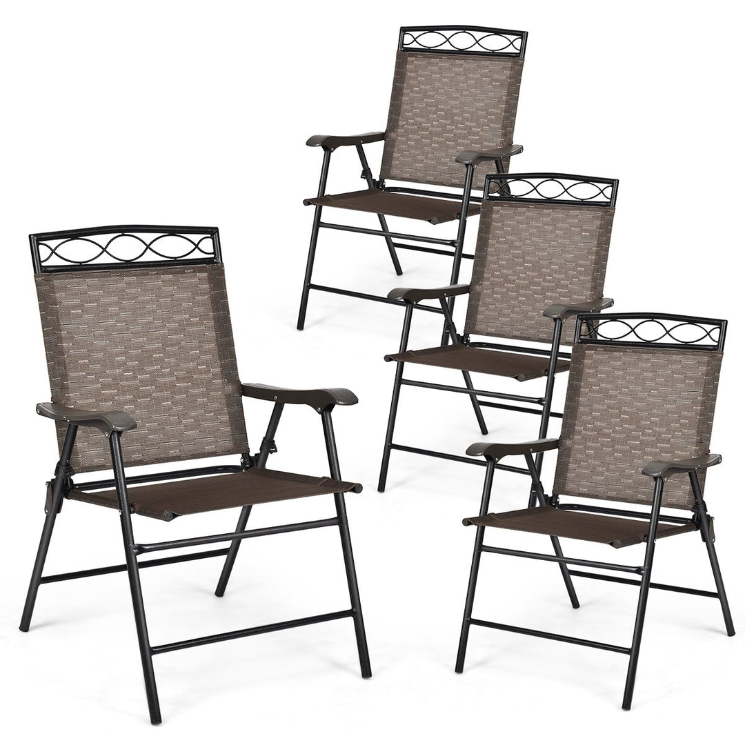 4PCS Folding Chairs Patio Garden Outdoor w/ Steel Frame Armrest Footrest Image 6