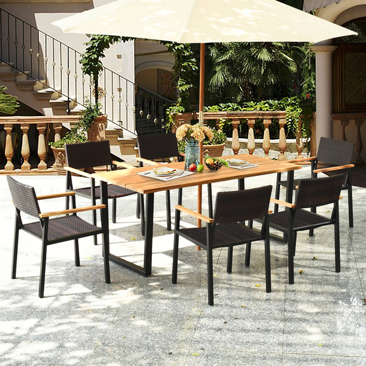 Patented 7PCS Patio Garden Dining Set Outdoor Dining Furniture Set w/ Umbrella Hole Image 4