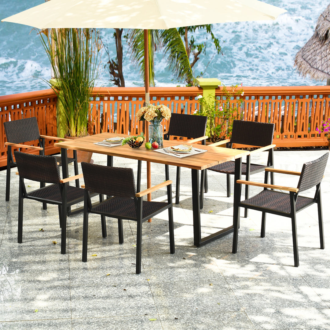 Patented 7PCS Patio Garden Dining Set Outdoor Dining Furniture Set w/ Umbrella Hole Image 5