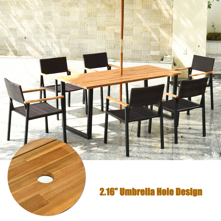 Patented 7PCS Patio Garden Dining Set Outdoor Dining Furniture Set w/ Umbrella Hole Image 6