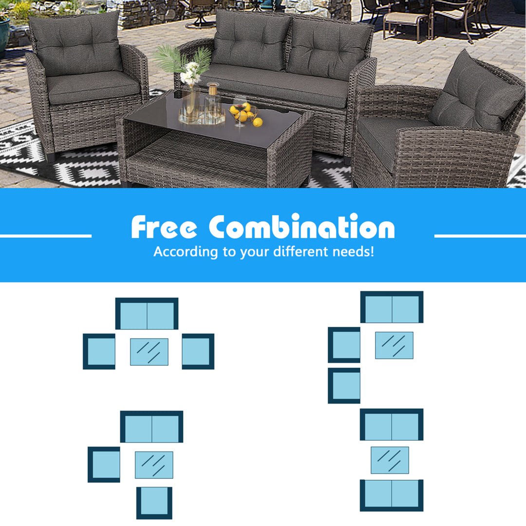 8PCS Rattan Patio Conversation Set Cushioned Outdoor Furniture Set Image 7