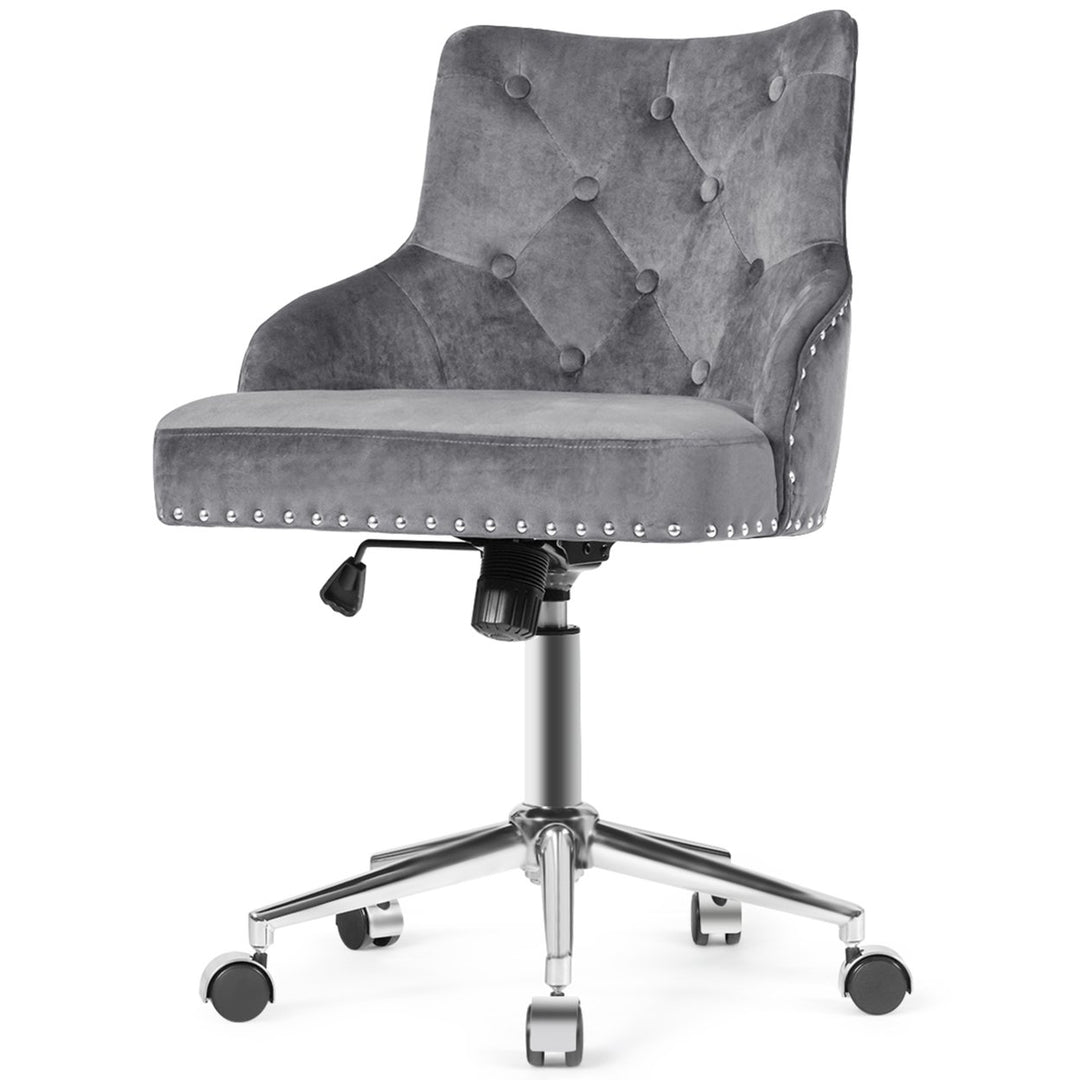 Velvet Office Chair Tufted Upholstered Swivel Computer Desk Chair w/ Nailed Trim Image 1