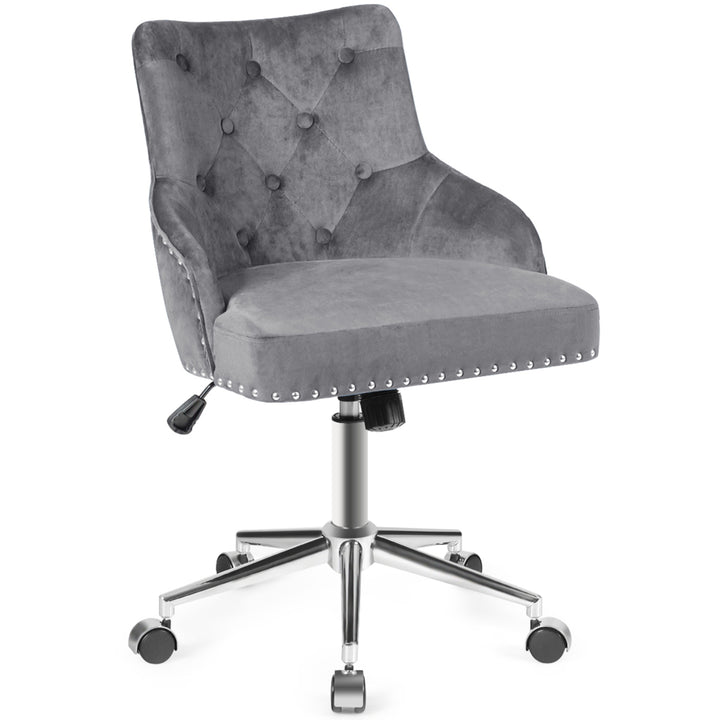 Velvet Office Chair Tufted Upholstered Swivel Computer Desk Chair w/ Nailed Trim Image 6