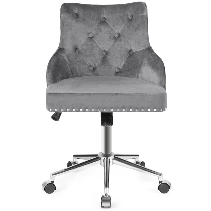 Velvet Office Chair Tufted Upholstered Swivel Computer Desk Chair w/ Nailed Trim Image 7