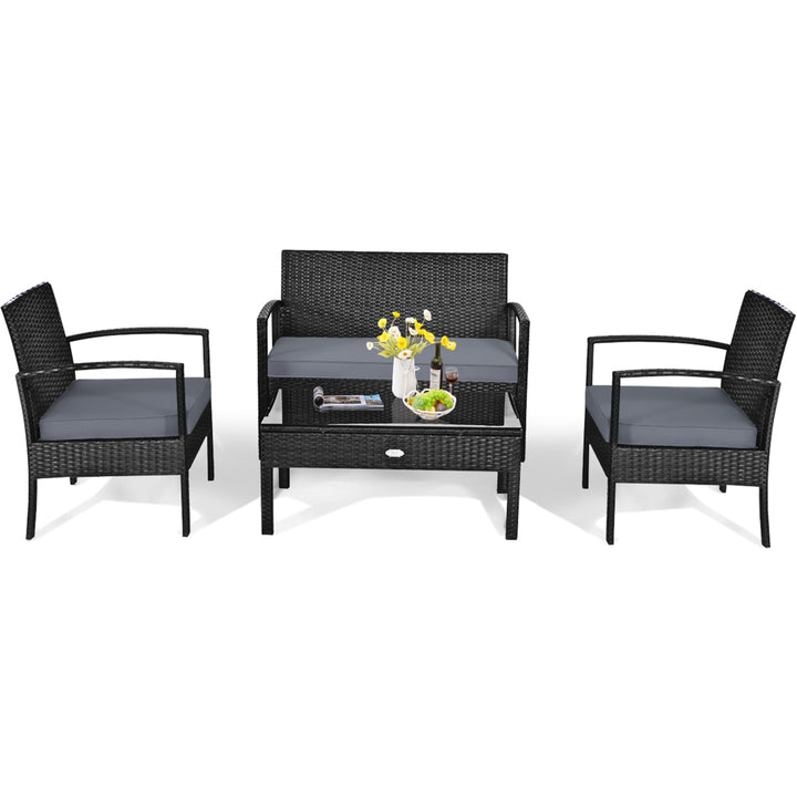 Patio Garden 4PC Rattan Wicker Furniture Set Black Image 5