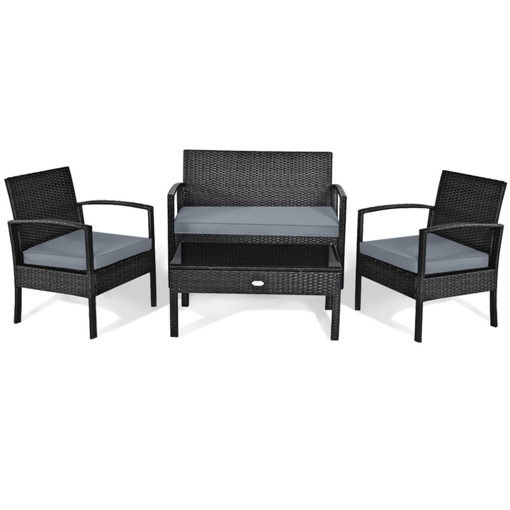 Patio Garden 4PC Rattan Wicker Furniture Set Black Image 6