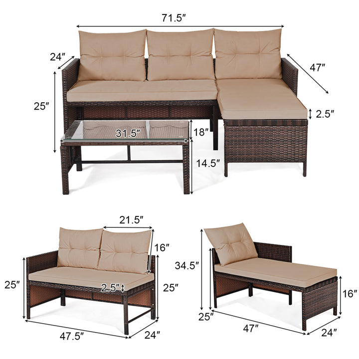 3PC Rattan Furniture Set Outdoor Patio Couch Sofa Wicker Set Image 2