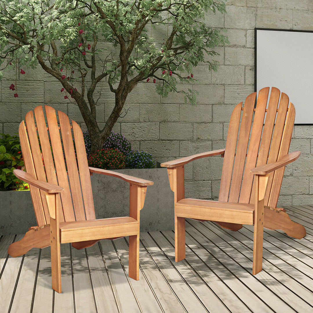 2PCS Wooden Classic Adirondack Chair Lounge Chair Outdoor Patio Natural Image 1