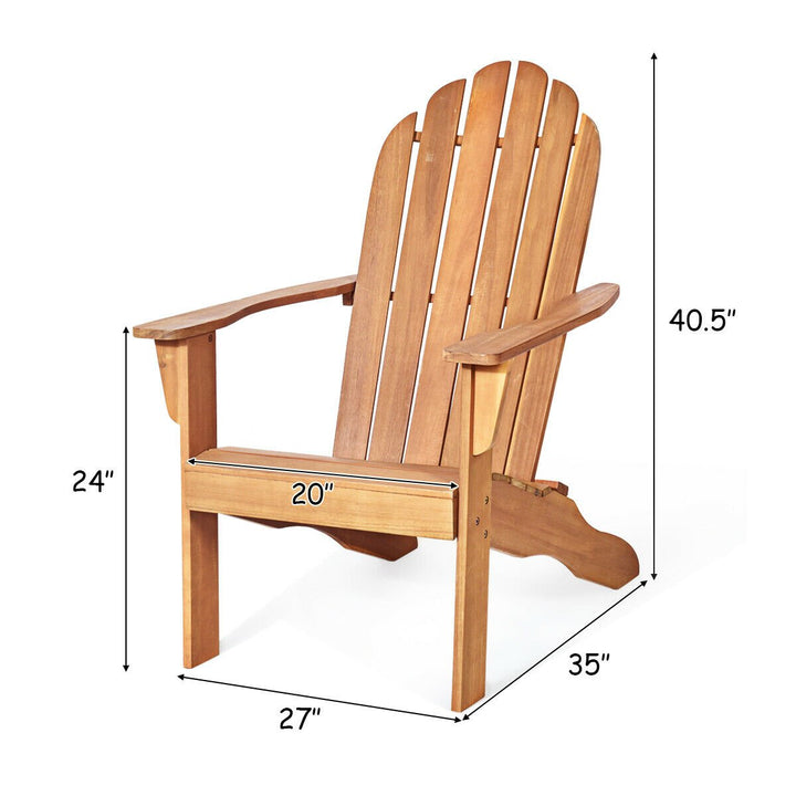 2PCS Wooden Classic Adirondack Chair Lounge Chair Outdoor Patio Natural Image 3