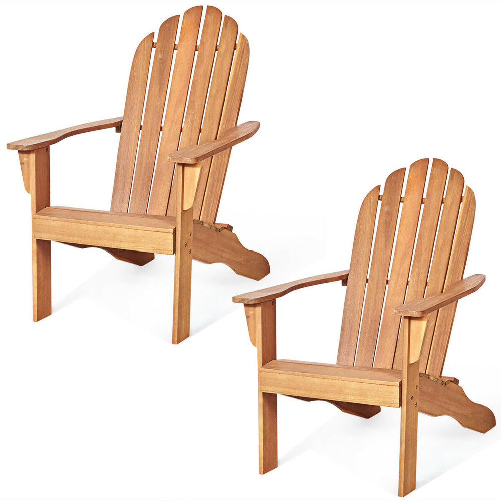 2PCS Wooden Classic Adirondack Chair Lounge Chair Outdoor Patio Natural Image 2