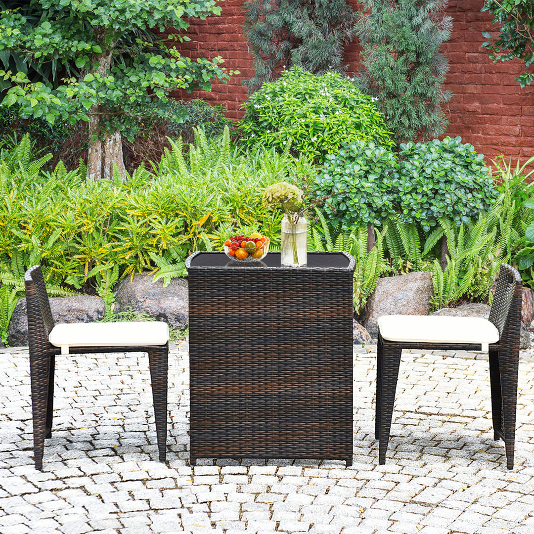 3 PCS Cushioned Wicker Patio Furniture Set Seat Sofa Outdoor No Assembly Brown Image 3